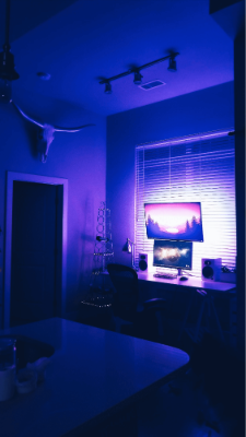 Neon Blue Aesthetic Gaming Bedroom
