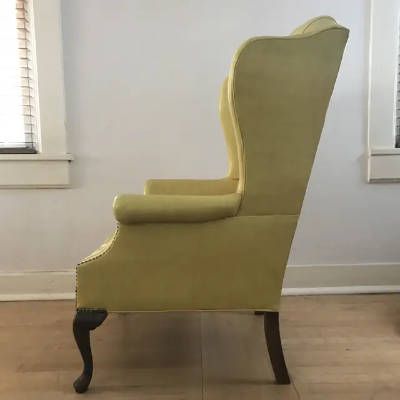 Vintage Greenish Yellow Tufted Leatherette Wingback Chair